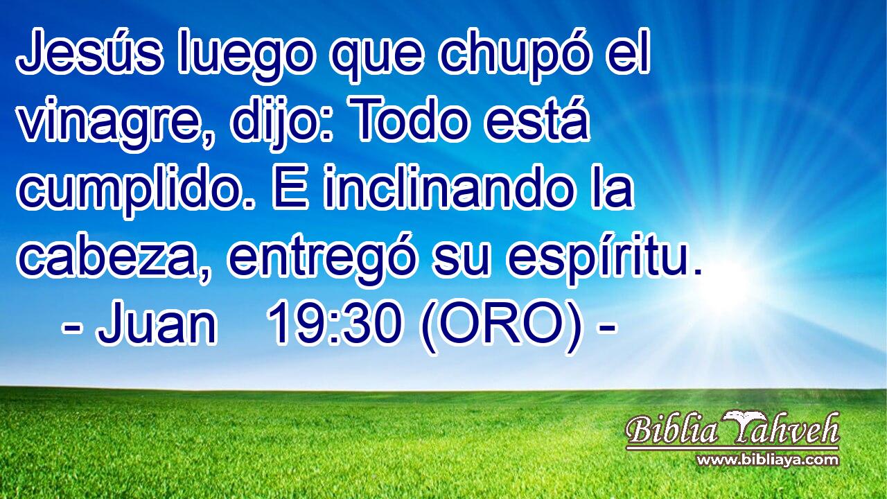  Jesús luego que chupó el vinagre, dijo: Todo está cumplido. E inclinando la cabeza, entregó su espíritu. 