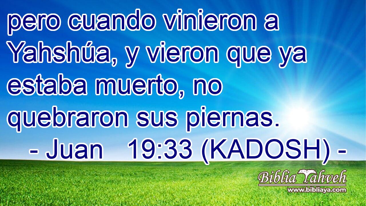  pero cuando vinieron a Yahshúa, y vieron que ya estaba muerto, no quebraron sus piernas. 