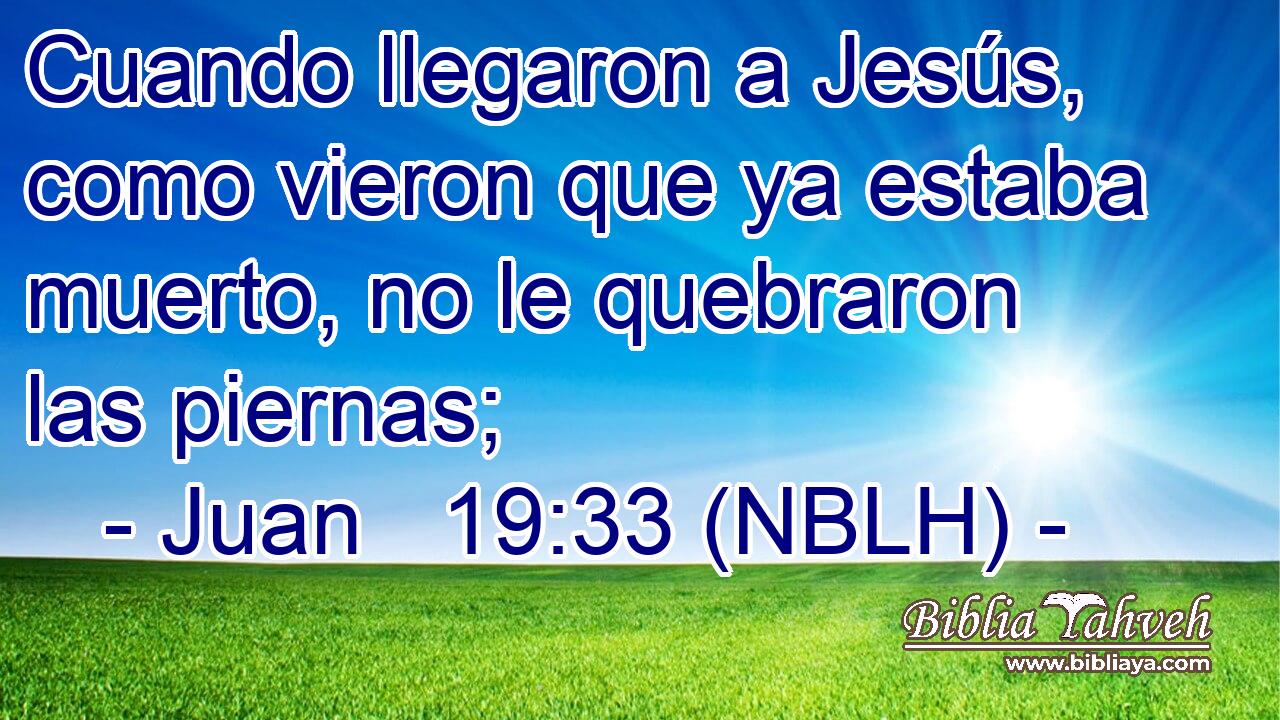  Cuando llegaron a Jesús, como vieron que ya estaba muerto, no le quebraron las piernas; 