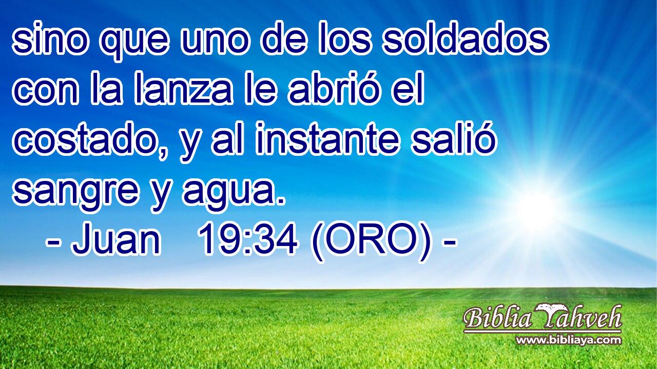  sino que uno de los soldados con la lanza le abrió el costado, y al instante salió sangre y agua. 