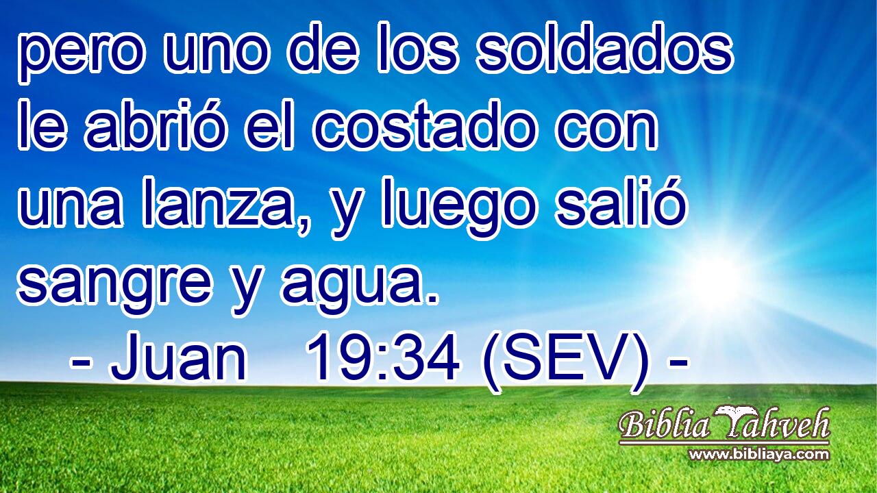 pero uno de los soldados le abrió el costado con una lanza, y luego salió sangre y agua.
