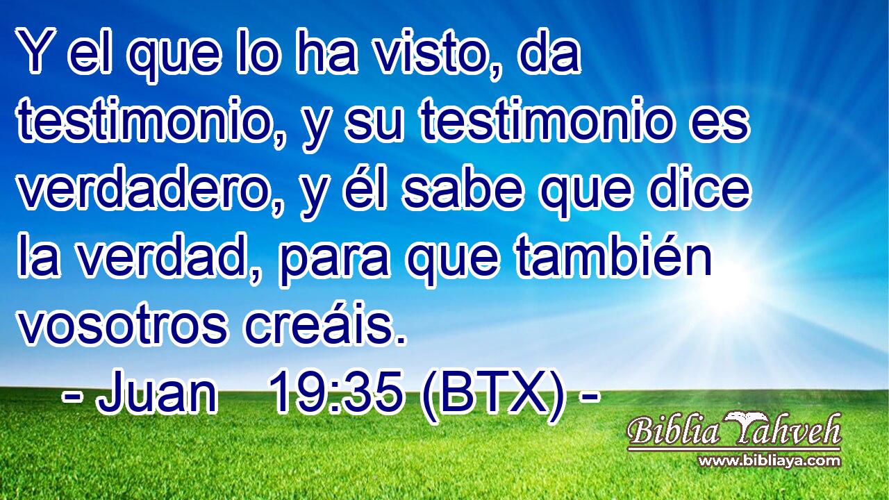 Y el que lo ha visto, da testimonio, y su testimonio es verdadero, y él sabe que dice la verdad, para que también vosotros creáis.