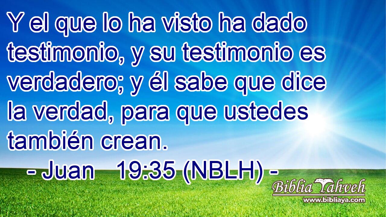  Y el que lo ha visto ha dado testimonio, y su testimonio es verdadero; y él sabe que dice la verdad, para que ustedes también crean. 