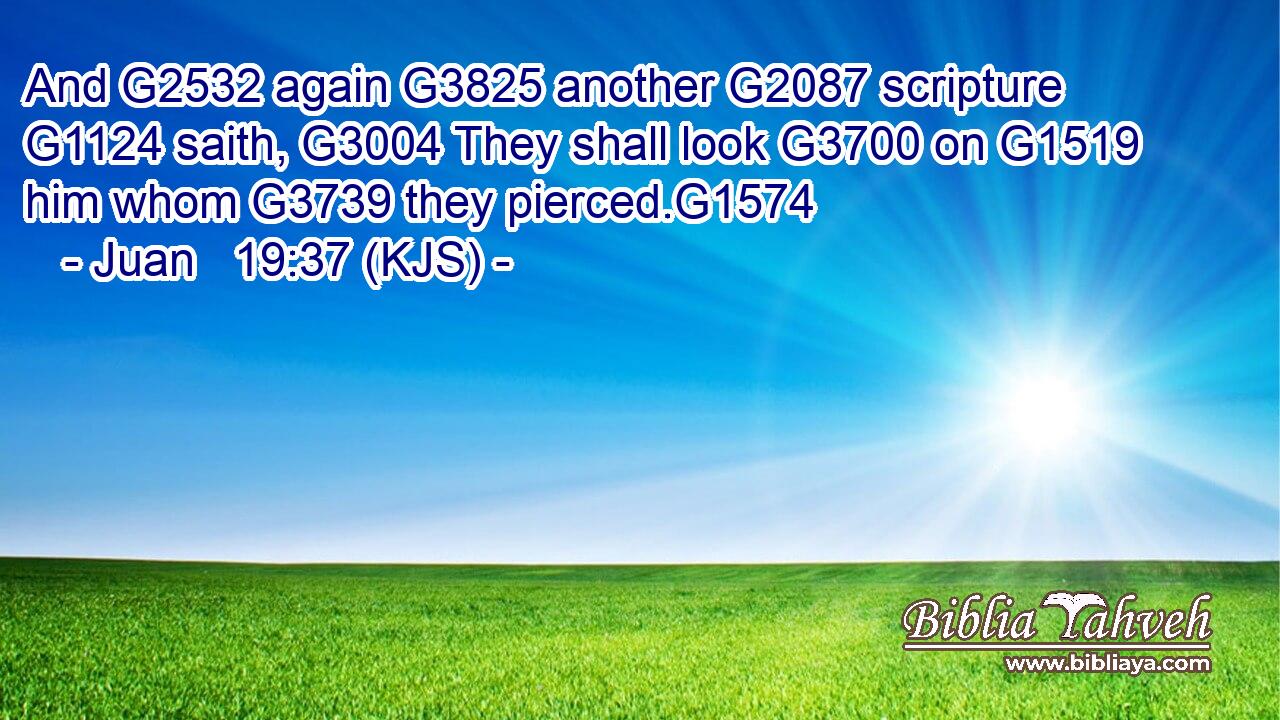 And G2532 again G3825 another G2087 scripture G1124 saith, G3004 They shall look G3700 on G1519 him whom G3739 they pierced.G1574