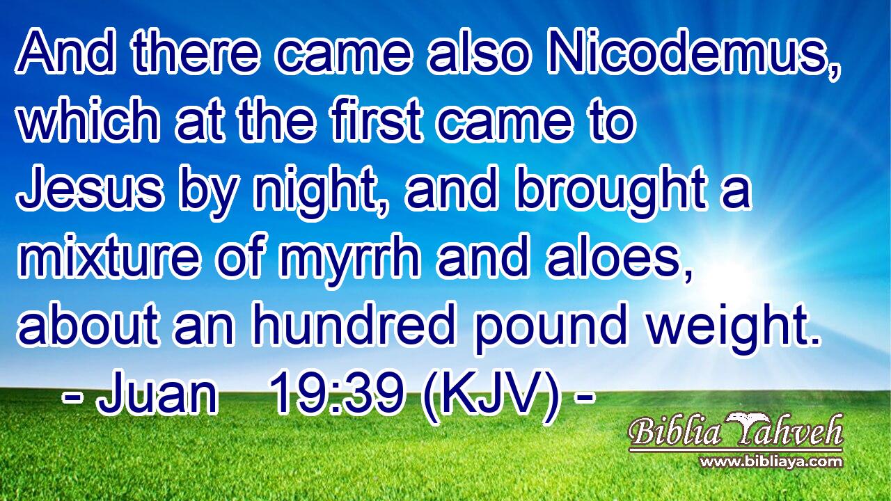 And there came also Nicodemus, which at the first came to Jesus by night, and brought a mixture of myrrh and aloes, about an hundred pound weight.