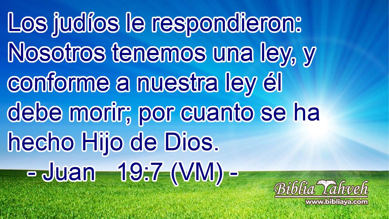  Los judíos le respondieron: Nosotros tenemos una ley, y conforme a nuestra ley él debe morir; por cuanto se ha hecho Hijo de Dios. 
