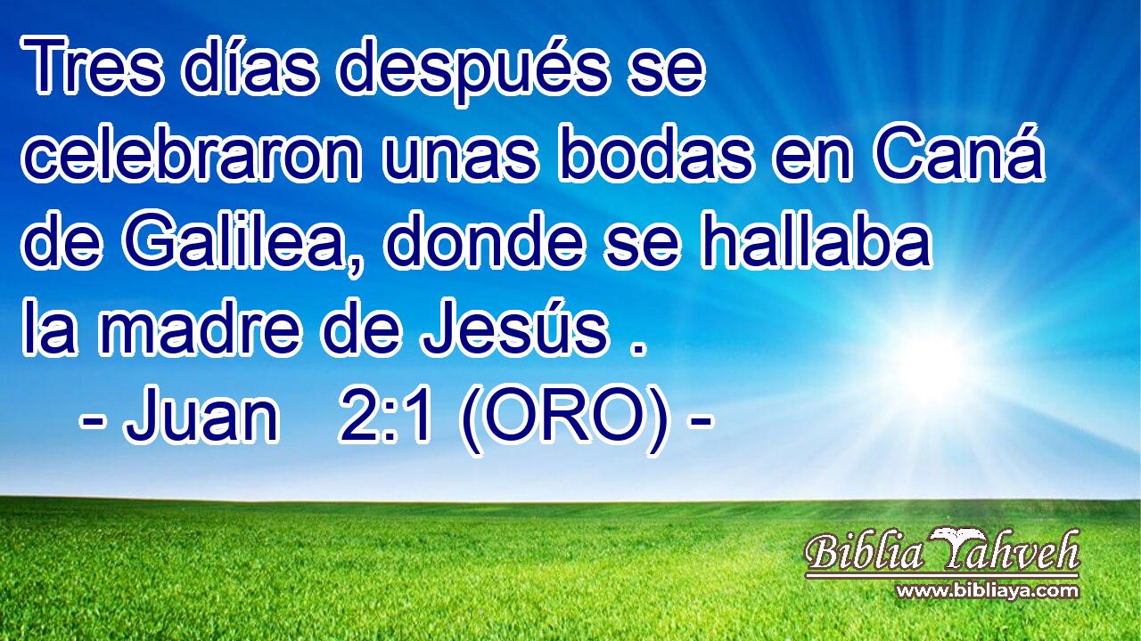  Tres días después se celebraron unas bodas en Caná de Galilea, donde se hallaba la madre de Jesús . 
