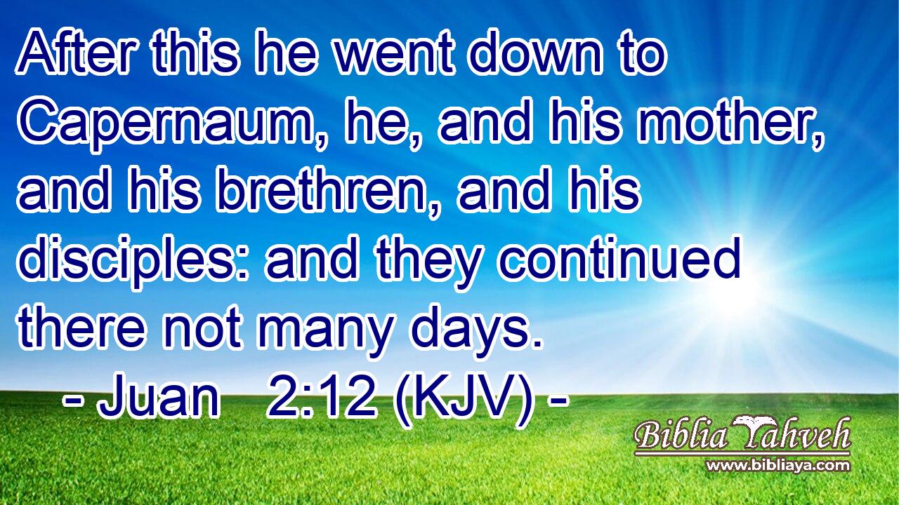 After this he went down to Capernaum, he, and his mother, and his brethren, and his disciples: and they continued there not many days.