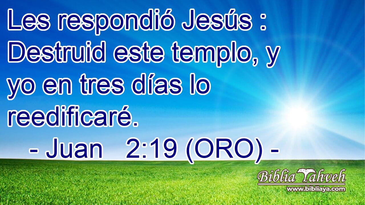  Les respondió Jesús : Destruid este templo, y yo en tres días lo reedificaré. 