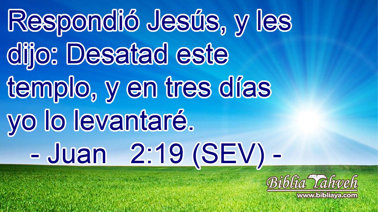 Respondió Jesús, y les dijo: Desatad este templo, y en tres días yo lo levantaré.