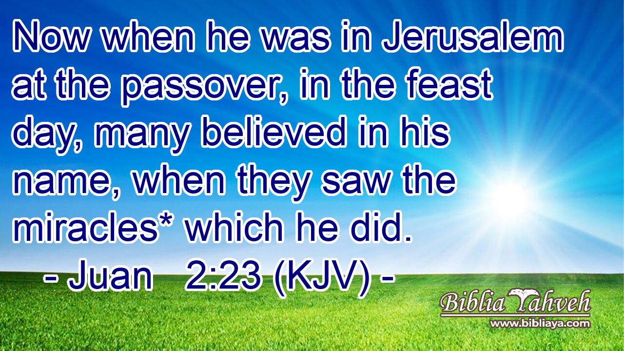 Now when he was in Jerusalem at the passover, in the feast day, many believed in his name, when they saw the miracles* which he did.