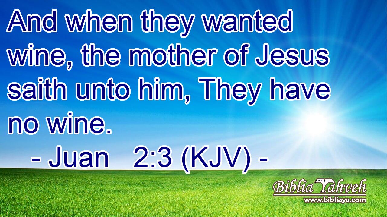 And when they wanted wine, the mother of Jesus saith unto him, They have no wine.