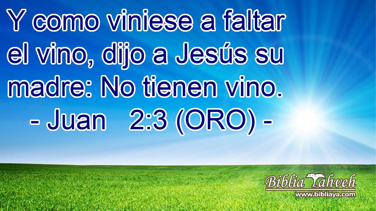  Y como viniese a faltar el vino, dijo a Jesús su madre: No tienen vino. 