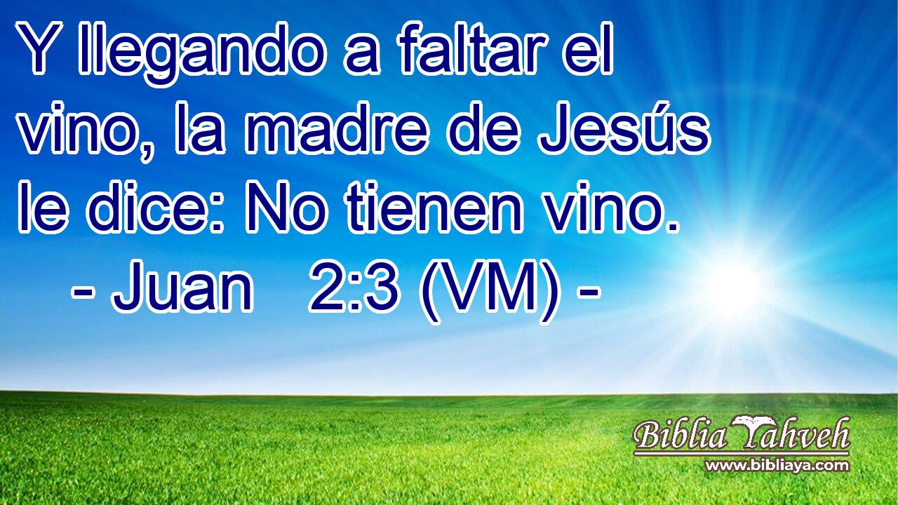  Y llegando a faltar el vino, la madre de Jesús le dice: No tienen vino. 
