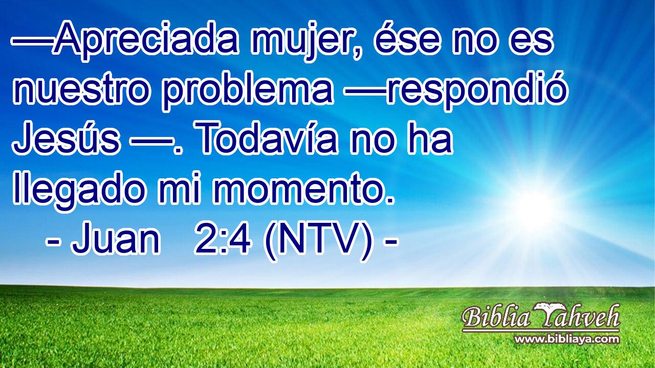 —Apreciada mujer, ése no es nuestro problema —respondió Jesús —. Todavía no ha llegado mi momento.