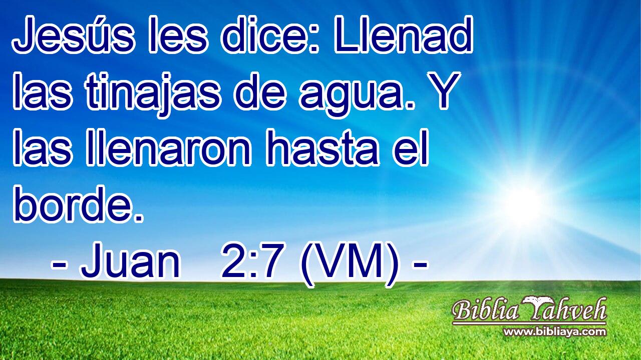  Jesús les dice: Llenad las tinajas de agua. Y las llenaron hasta el borde. 