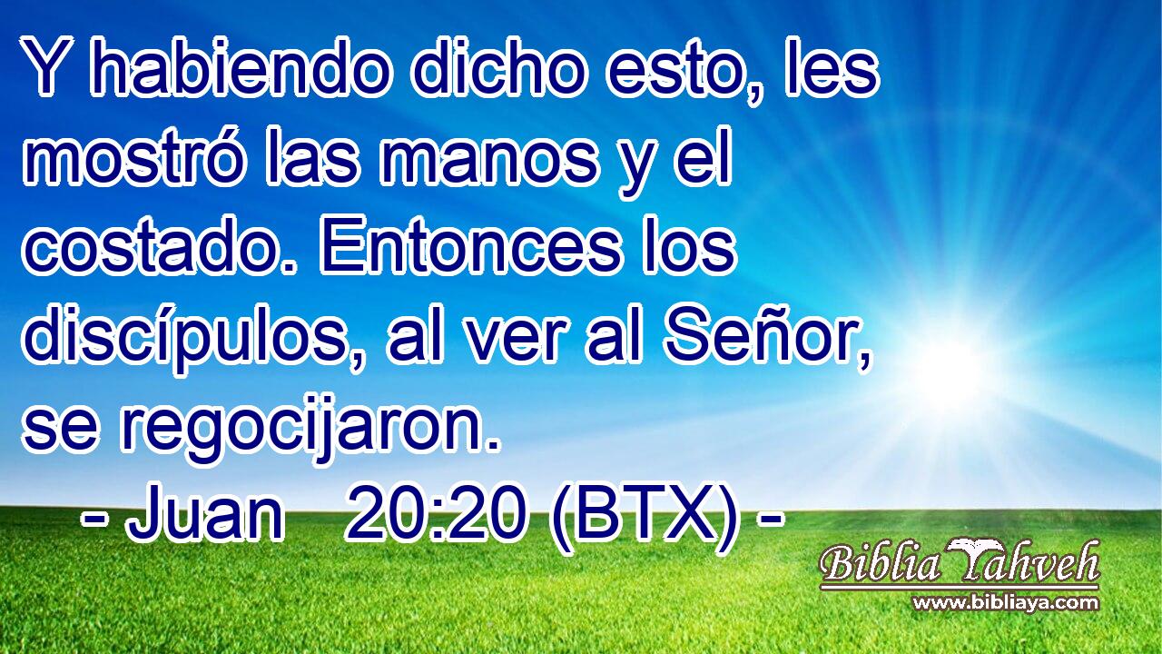Y habiendo dicho esto, les mostró las manos y el costado. Entonces los discípulos, al ver al Señor, se regocijaron.