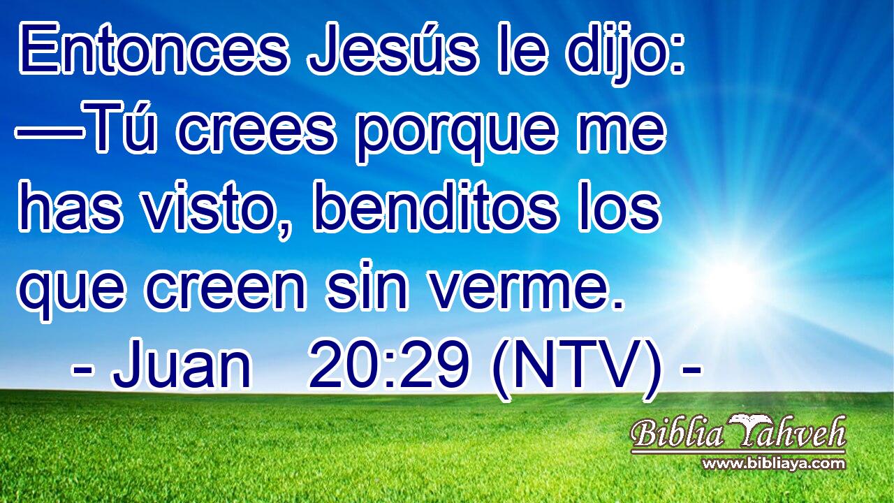 Entonces Jesús le dijo: —Tú crees porque me has visto, benditos los que creen sin verme.
