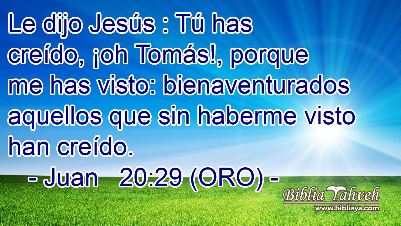  Le dijo Jesús : Tú has creído, ¡oh Tomás!, porque me has visto: bienaventurados aquellos que sin haberme visto han creído. 