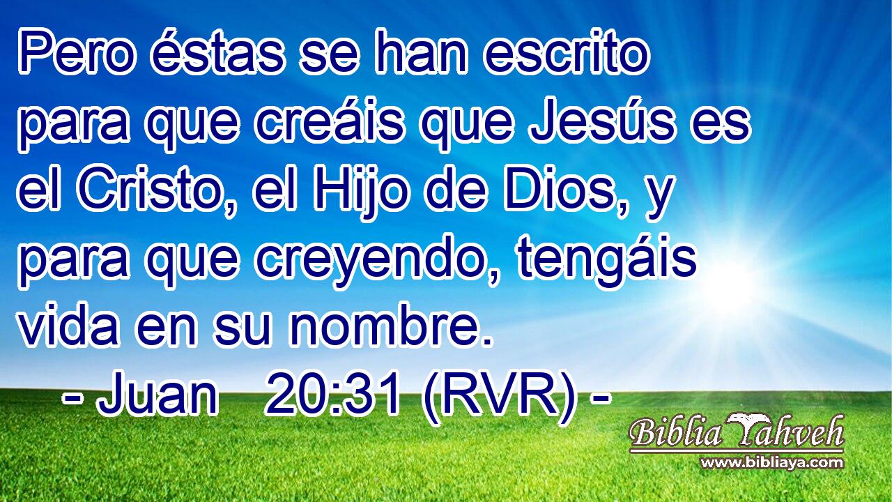Pero éstas se han escrito para que creáis que Jesús es el Cristo, el Hijo de Dios, y para que creyendo, tengáis vida en su nombre.