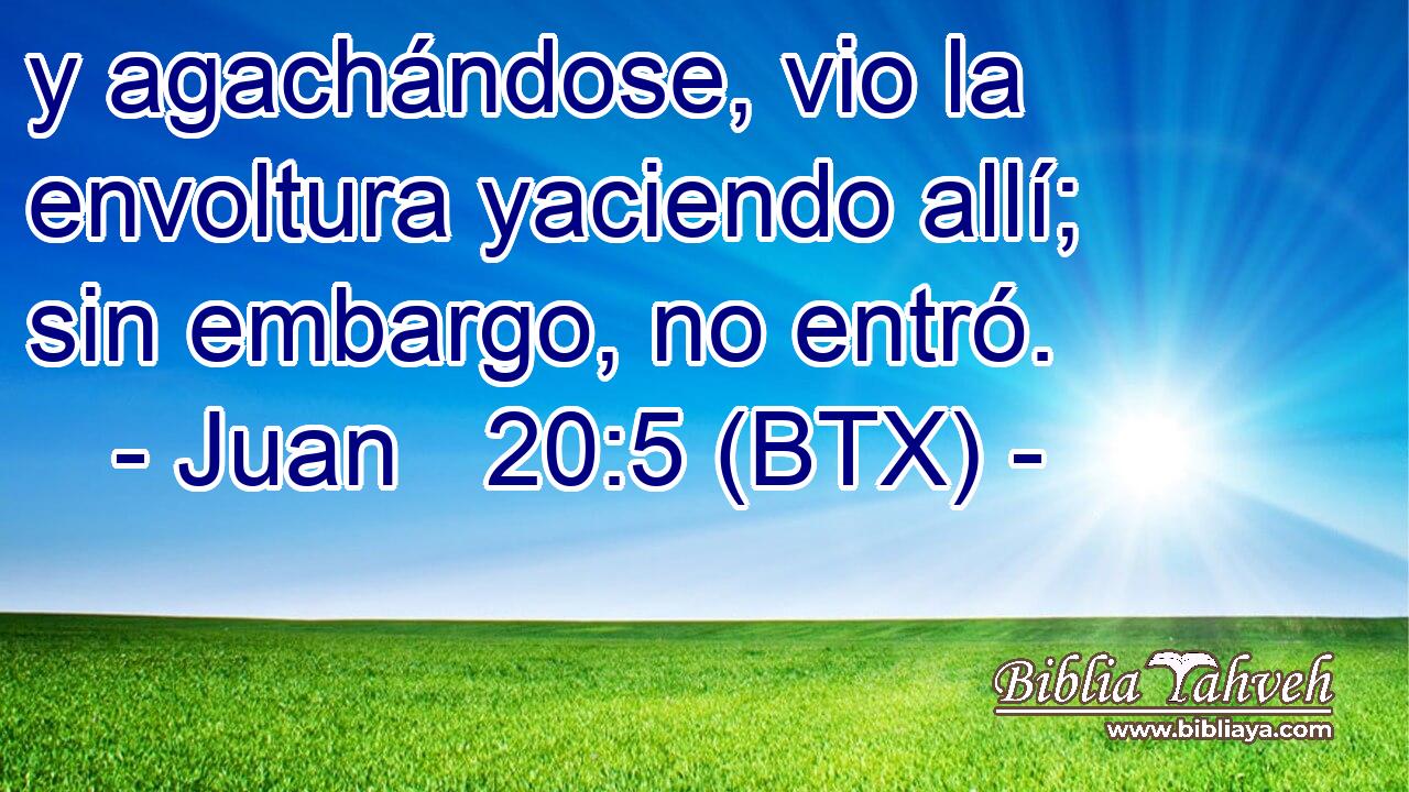 y agachándose, vio la envoltura yaciendo allí; sin embargo, no entró.