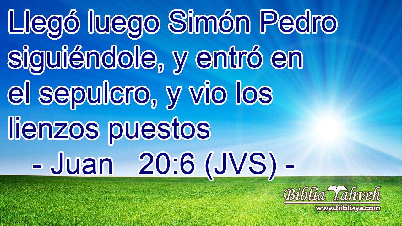 Llegó luego Simón Pedro siguiéndole, y entró en el sepulcro, y vio los lienzos puestos