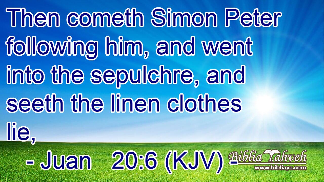 Then cometh Simon Peter following him, and went into the sepulchre, and seeth the linen clothes lie,