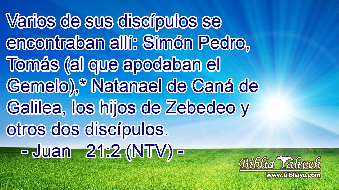 Varios de sus discípulos se encontraban allí: Simón Pedro, Tomás (al que apodaban el Gemelo),* Natanael de Caná de Galilea, los hijos de Zebedeo y otros dos discípulos.