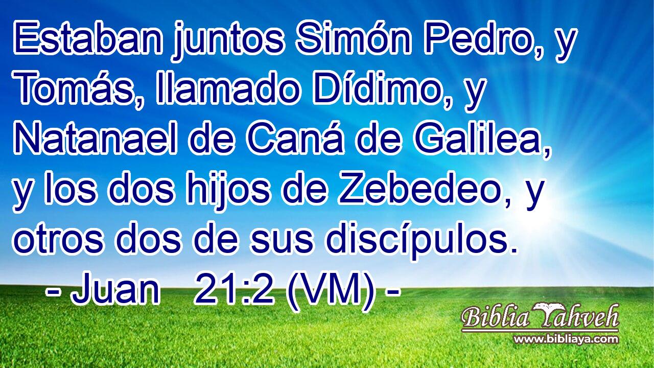  Estaban juntos Simón Pedro, y Tomás, llamado Dídimo, y Natanael de Caná de Galilea, y los dos hijos de Zebedeo, y otros dos de sus discípulos. 