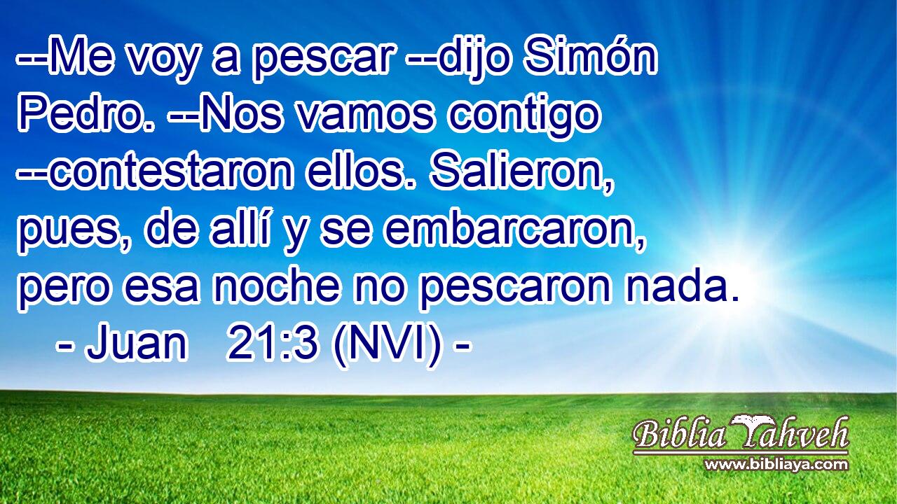  --Me voy a pescar --dijo Simón Pedro. --Nos vamos contigo --contestaron ellos. Salieron, pues, de allí y se embarcaron, pero esa noche no pescaron nada. 