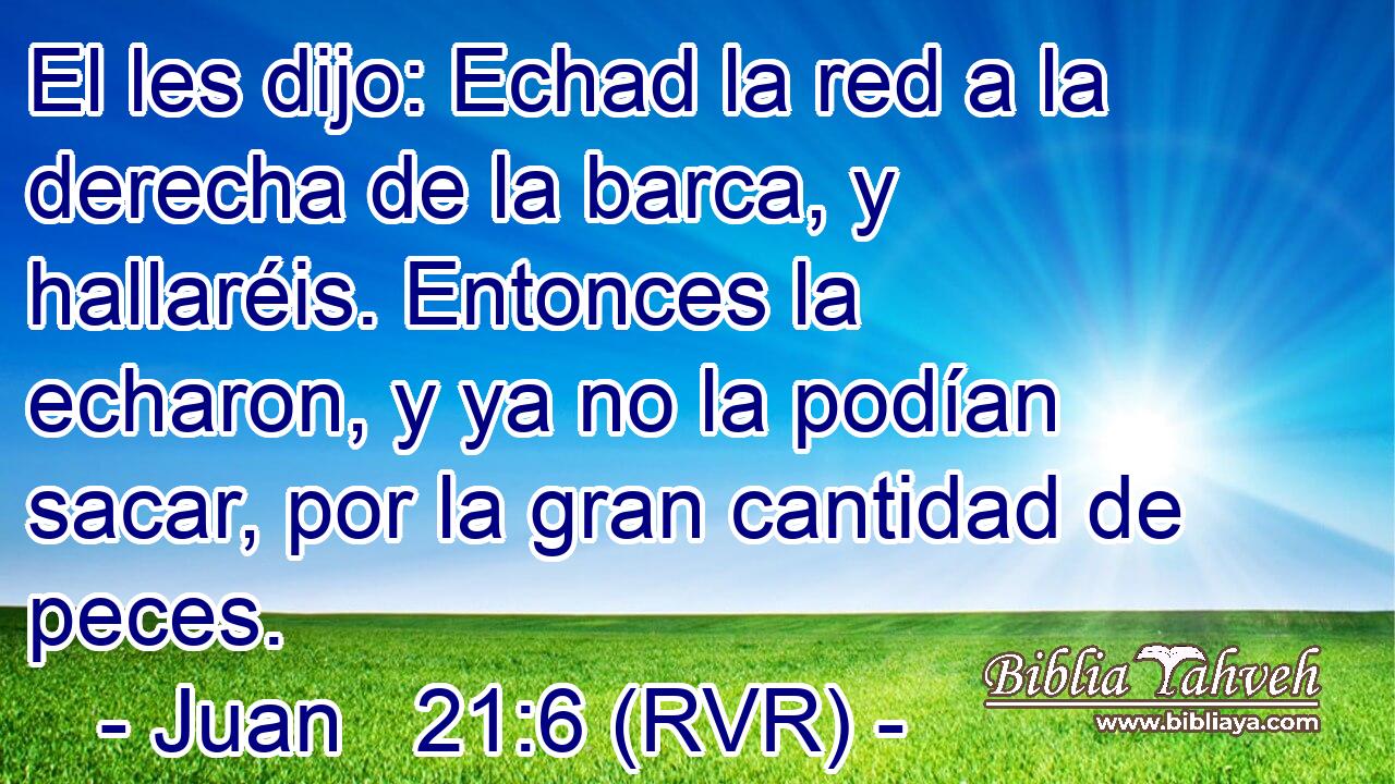 El les dijo: Echad la red a la derecha de la barca, y hallaréis. Entonces la echaron, y ya no la podían sacar, por la gran cantidad de peces.