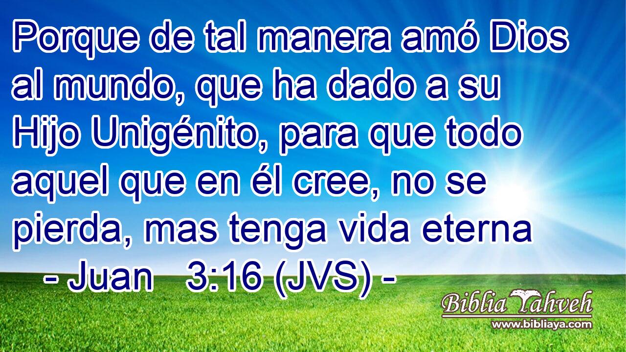 Porque de tal manera amó Dios al mundo, que ha dado a su Hijo Unigénito, para que todo aquel que en él cree, no se pierda, mas tenga vida eterna