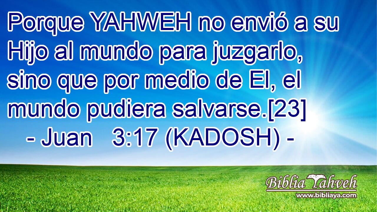 Porque YAHWEH no envió a su Hijo al mundo para juzgarlo, sino que por medio de El, el mundo pudiera salvarse.[23] 