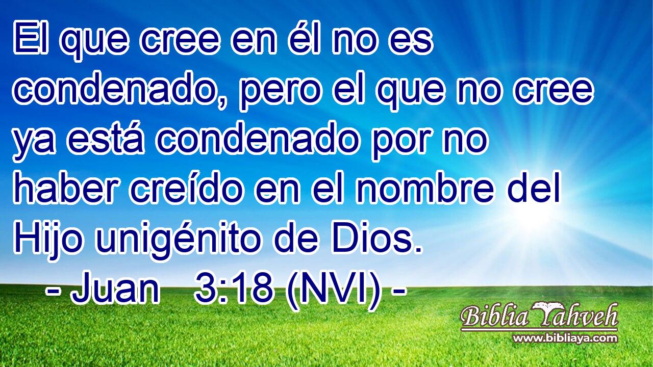  El que cree en él no es condenado, pero el que no cree ya está condenado por no haber creído en el nombre del Hijo unigénito de Dios. 