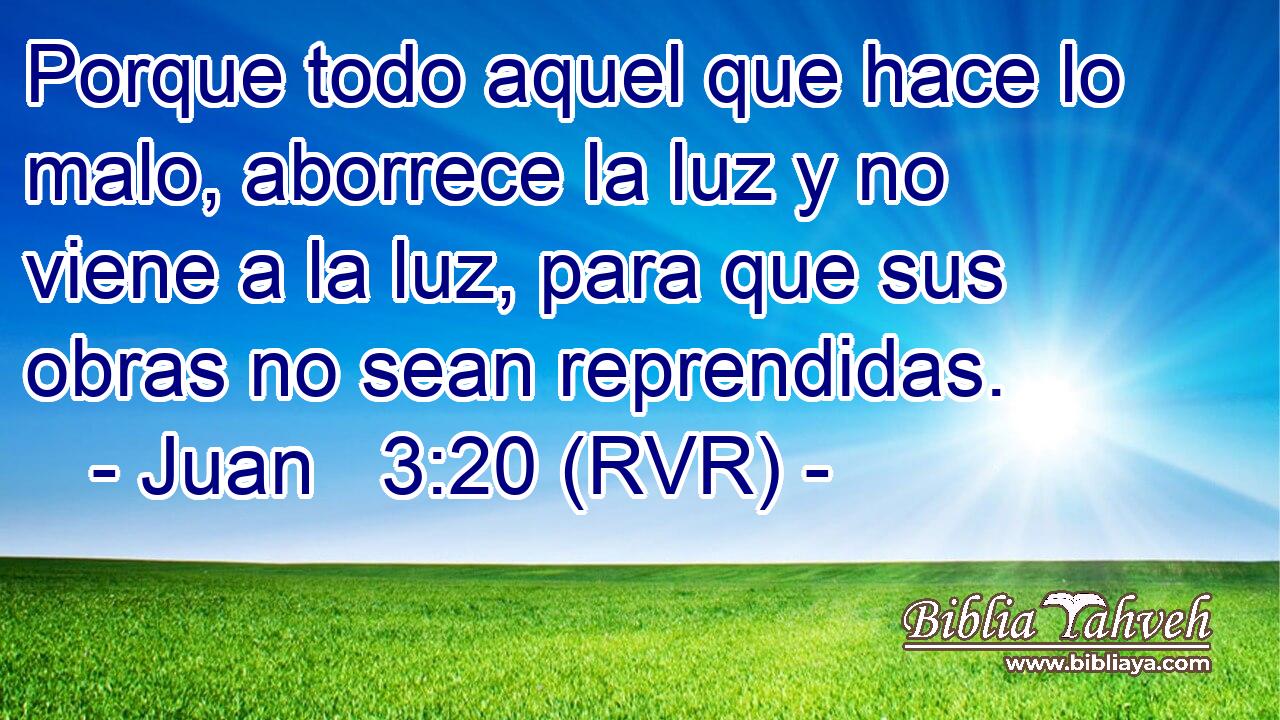 Porque todo aquel que hace lo malo, aborrece la luz y no viene a la luz, para que sus obras no sean reprendidas.
