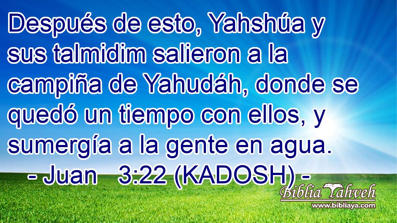  Después de esto, Yahshúa y sus talmidim salieron a la campiña de Yahudáh, donde se quedó un tiempo con ellos, y sumergía a la gente en agua. 