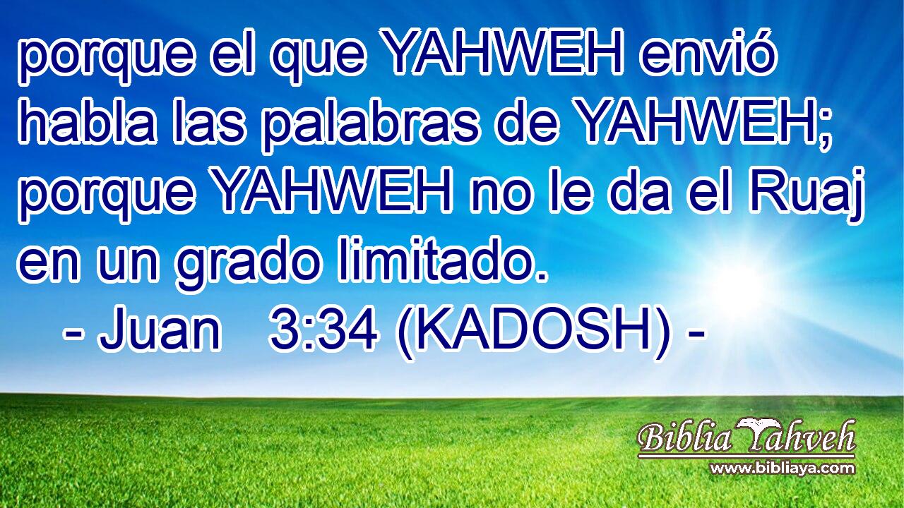  porque el que YAHWEH envió habla las palabras de YAHWEH; porque YAHWEH no le da el Ruaj en un grado limitado. 