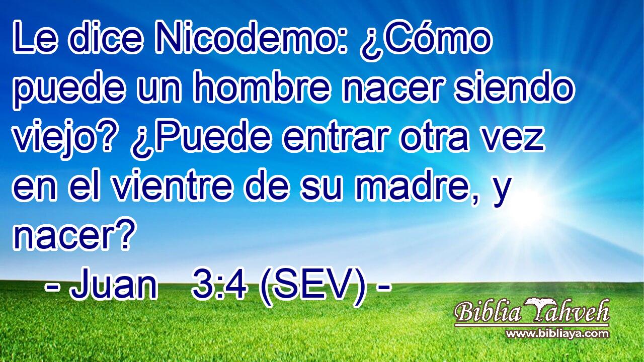 Le dice Nicodemo: ¿Cómo puede un hombre nacer siendo viejo? ¿Puede entrar otra vez en el vientre de su madre, y nacer?