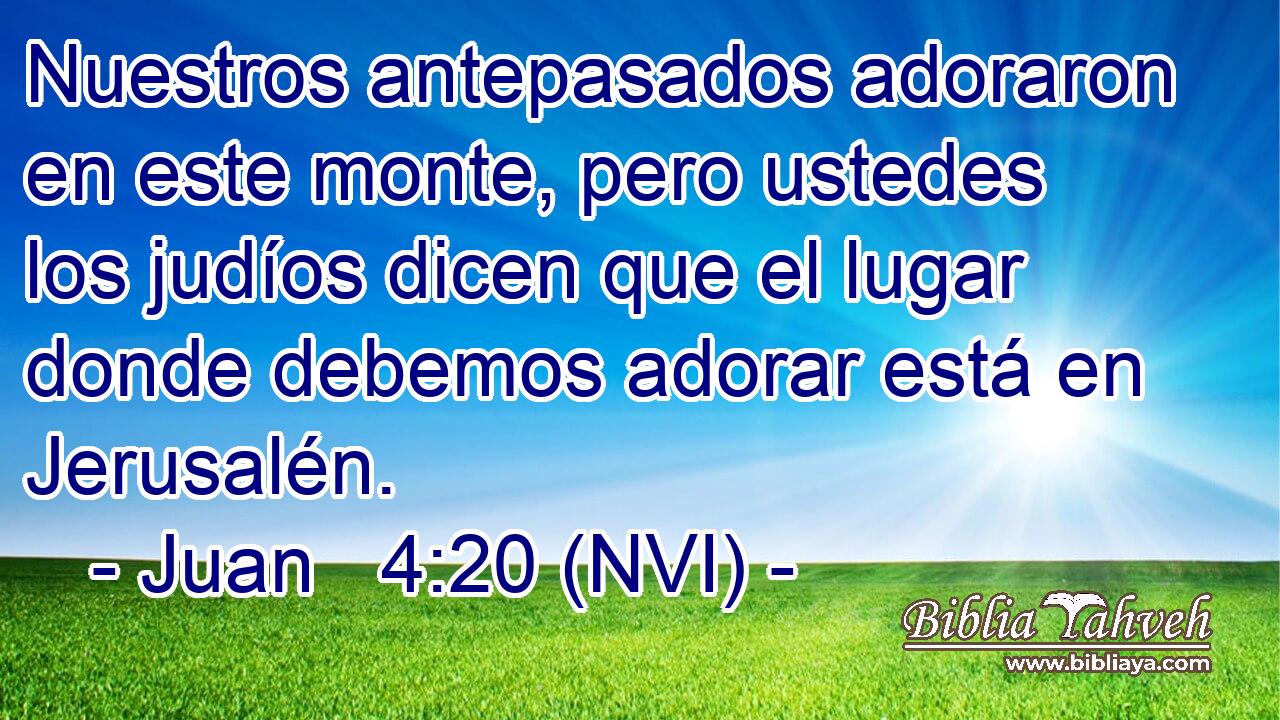  Nuestros antepasados adoraron en este monte, pero ustedes los judíos dicen que el lugar donde debemos adorar está en Jerusalén. 