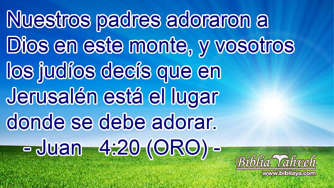  Nuestros padres adoraron a Dios en este monte, y vosotros los judíos decís que en Jerusalén está el lugar donde se debe adorar. 