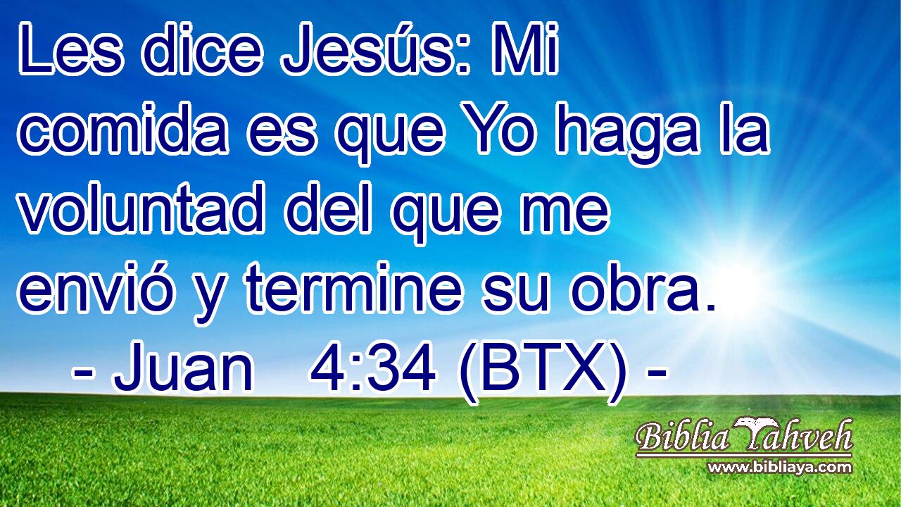Les dice Jesús: Mi comida es que Yo haga la voluntad del que me envió y termine su obra.