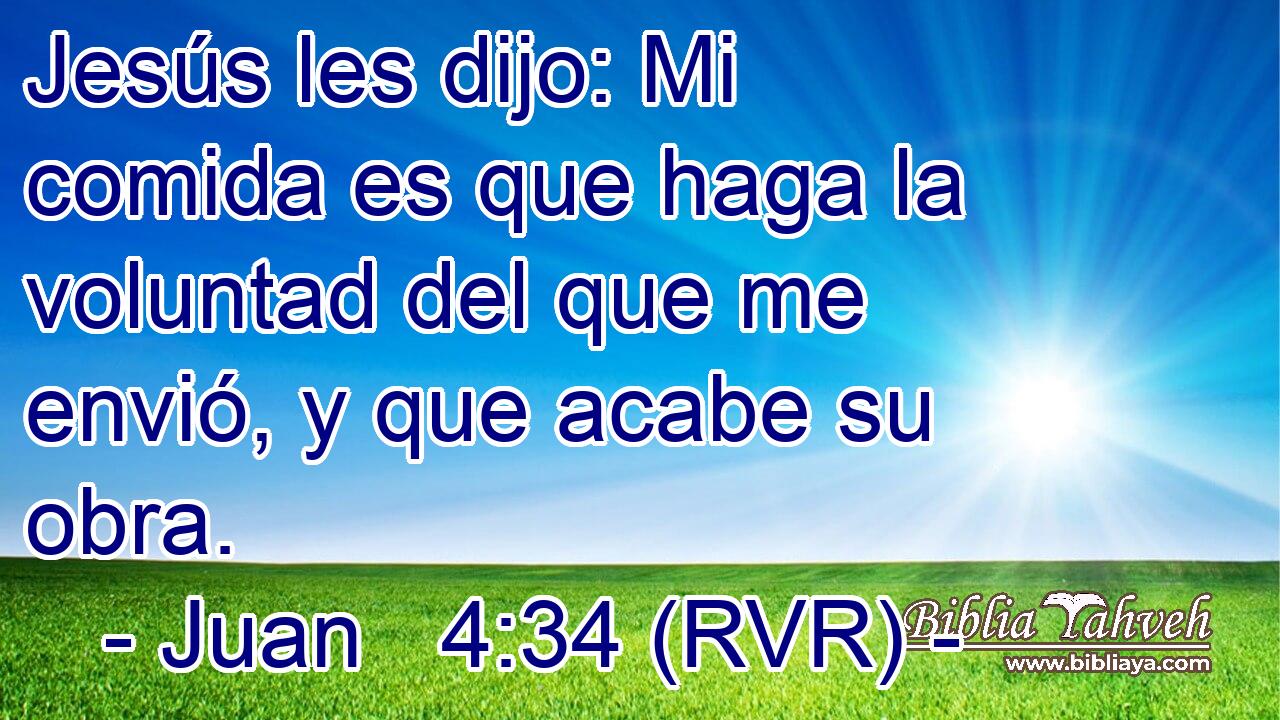 Jesús les dijo: Mi comida es que haga la voluntad del que me envió, y que acabe su obra.