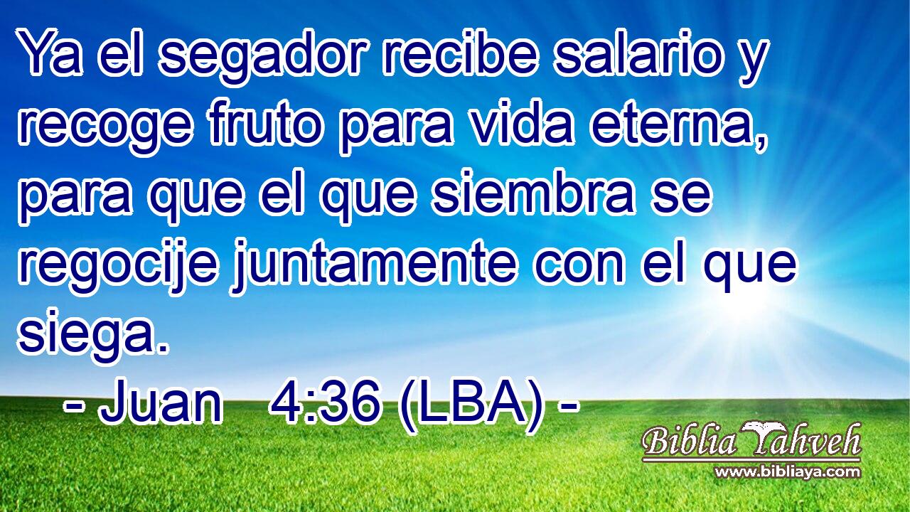 Ya el segador recibe salario y recoge fruto para vida eterna, para que el que siembra se regocije juntamente con el que siega.