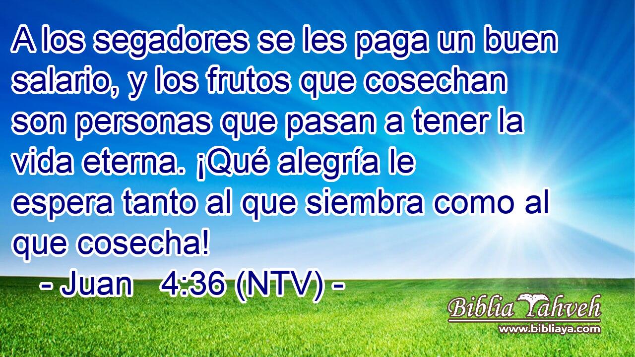 A los segadores se les paga un buen salario, y los frutos que cosechan son personas que pasan a tener la vida eterna. ¡Qué alegría le espera tanto al que siembra como al que cosecha!