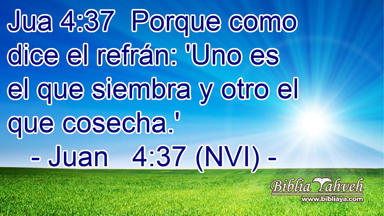 Jua 4:37  Porque como dice el refrán: 'Uno es el que siembra y otro el que cosecha.' 