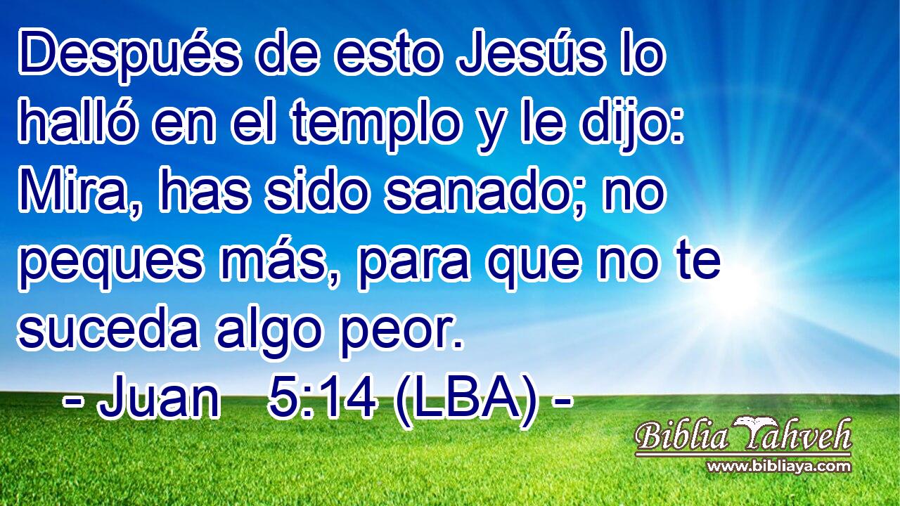 Después de esto Jesús lo halló en el templo y le dijo: Mira, has sido sanado; no peques más, para que no te suceda algo peor.