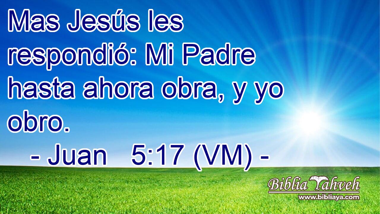  Mas Jesús les respondió: Mi Padre hasta ahora obra, y yo obro. 