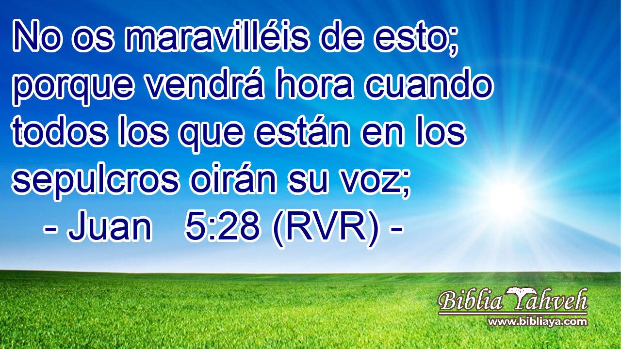 No os maravilléis de esto; porque vendrá hora cuando todos los que están en los sepulcros oirán su voz;