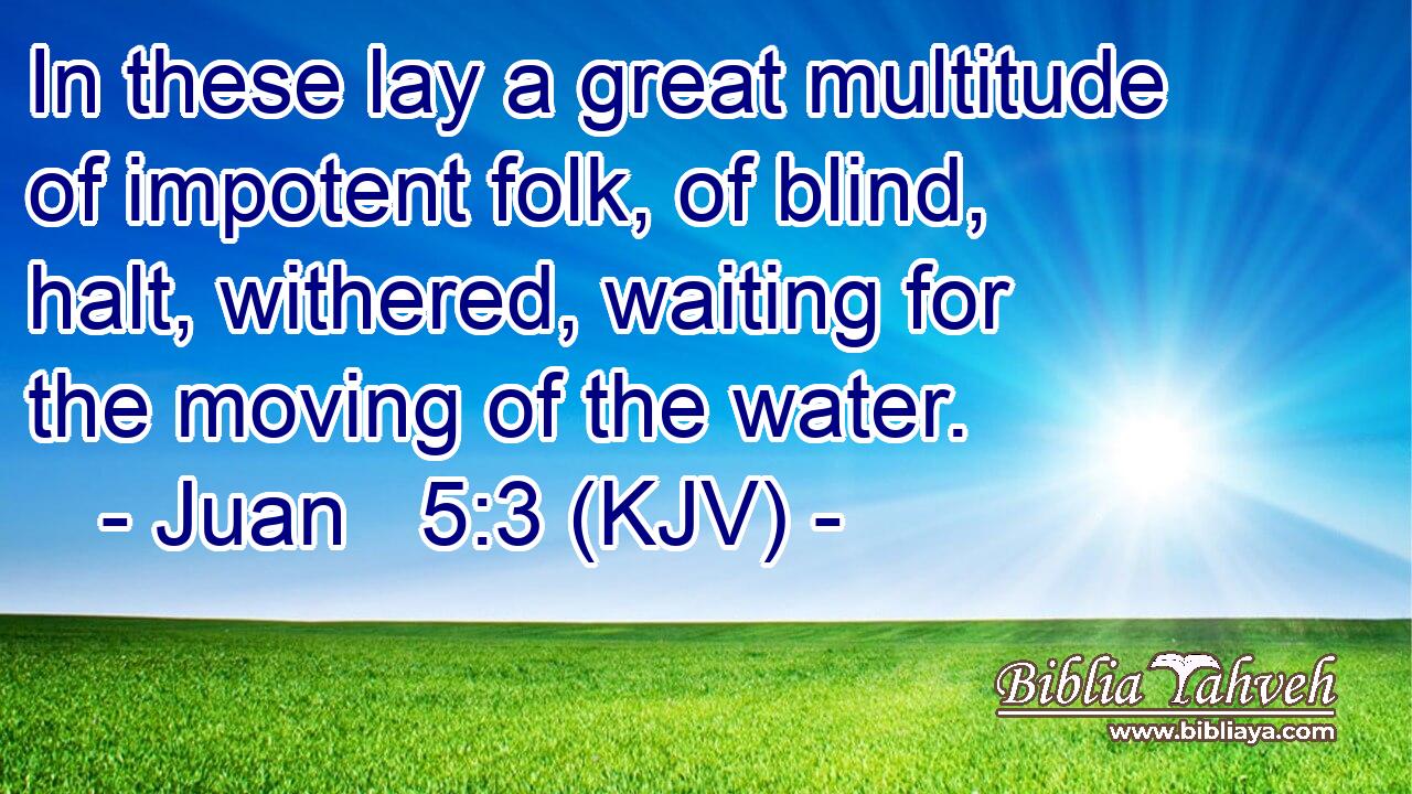 In these lay a great multitude of impotent folk, of blind, halt, withered, waiting for the moving of the water.