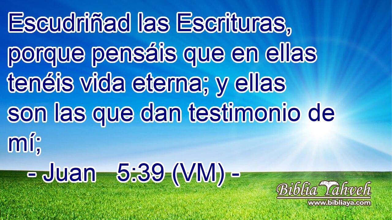  Escudriñad las Escrituras, porque pensáis que en ellas tenéis vida eterna; y ellas son las que dan testimonio de mí; 